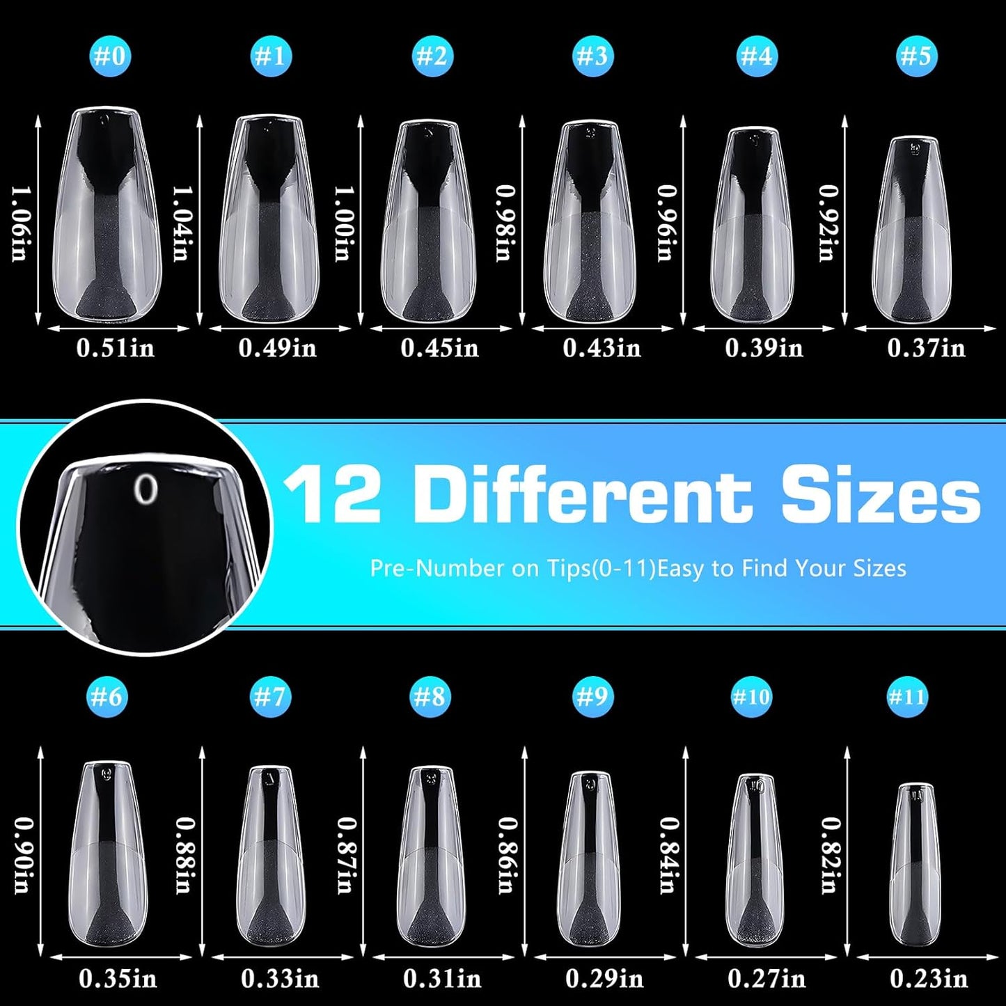 240pc Square Gel Nail Tips Medium Fake Nails for Press on Nails Clear Acrylic Nails Tips, 12 Size Full Cover Nail tips Square Soft Gel Nail Tips False Nails Extension Artificial Fingernails