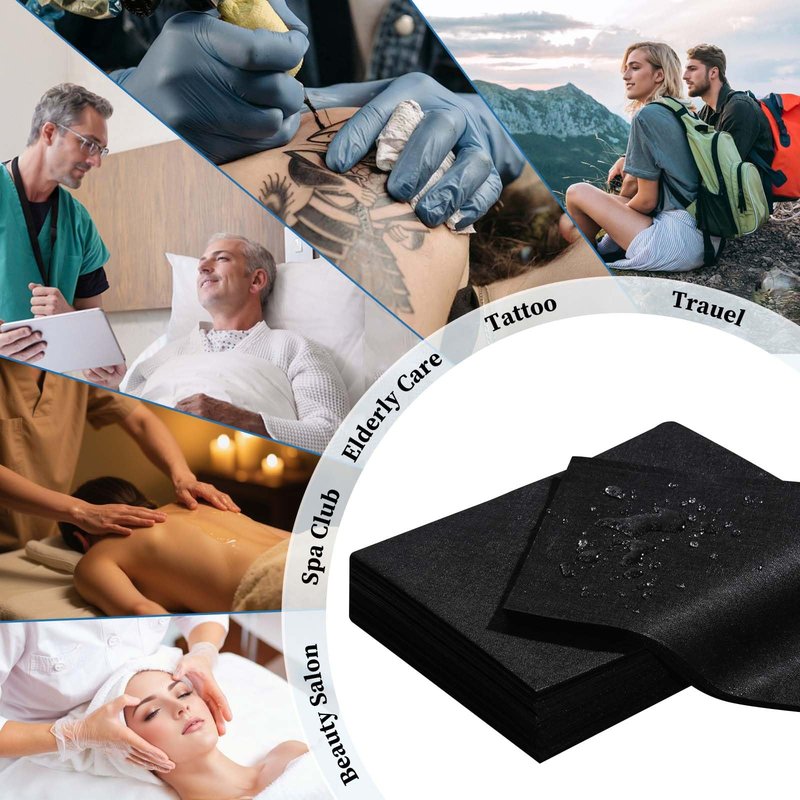Disposable bed cover 31.5 * 71 inches, 100 pieces black, thick breathable non-woven massage bed sheet, suitable for hydrotherapy, beauty salons, hospitals