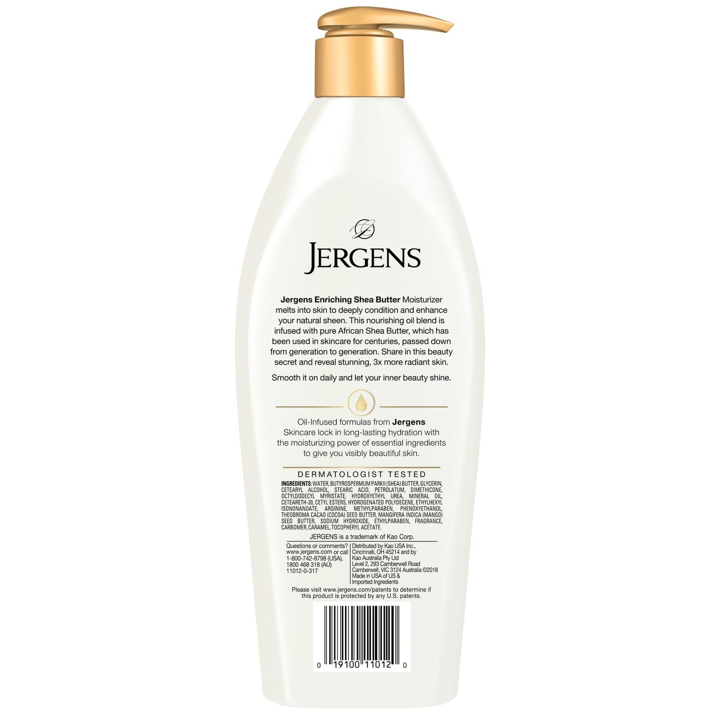 Jergens Shea Butter Hand and Body Lotion, Deep Conditioning Moisturizer, 3X More Radiant Skin, with Pure Shea Butter, Dermatologist Tested, 16.8 Oz, Pack of 3