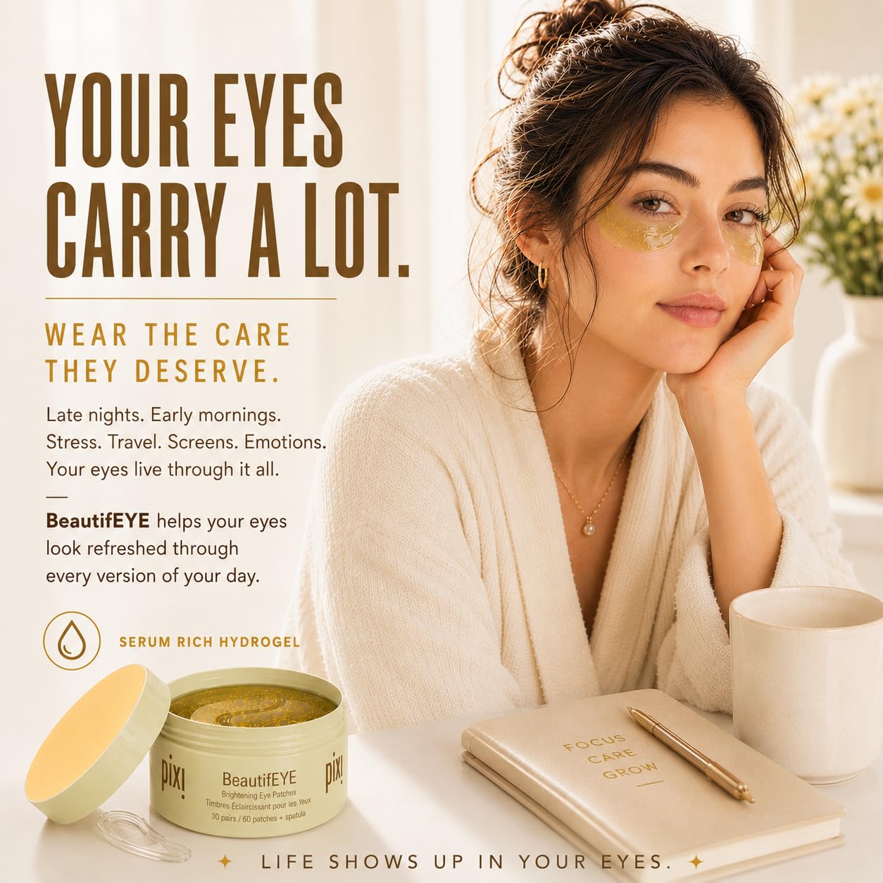 Pixi BeautifEYE Hydrogel Under-Eye Patches | Brightening Eye Patches For Dark Circles | Treat Uneven Under Eyes + Dullness | Vit C, Niacinamide | 60 Patches