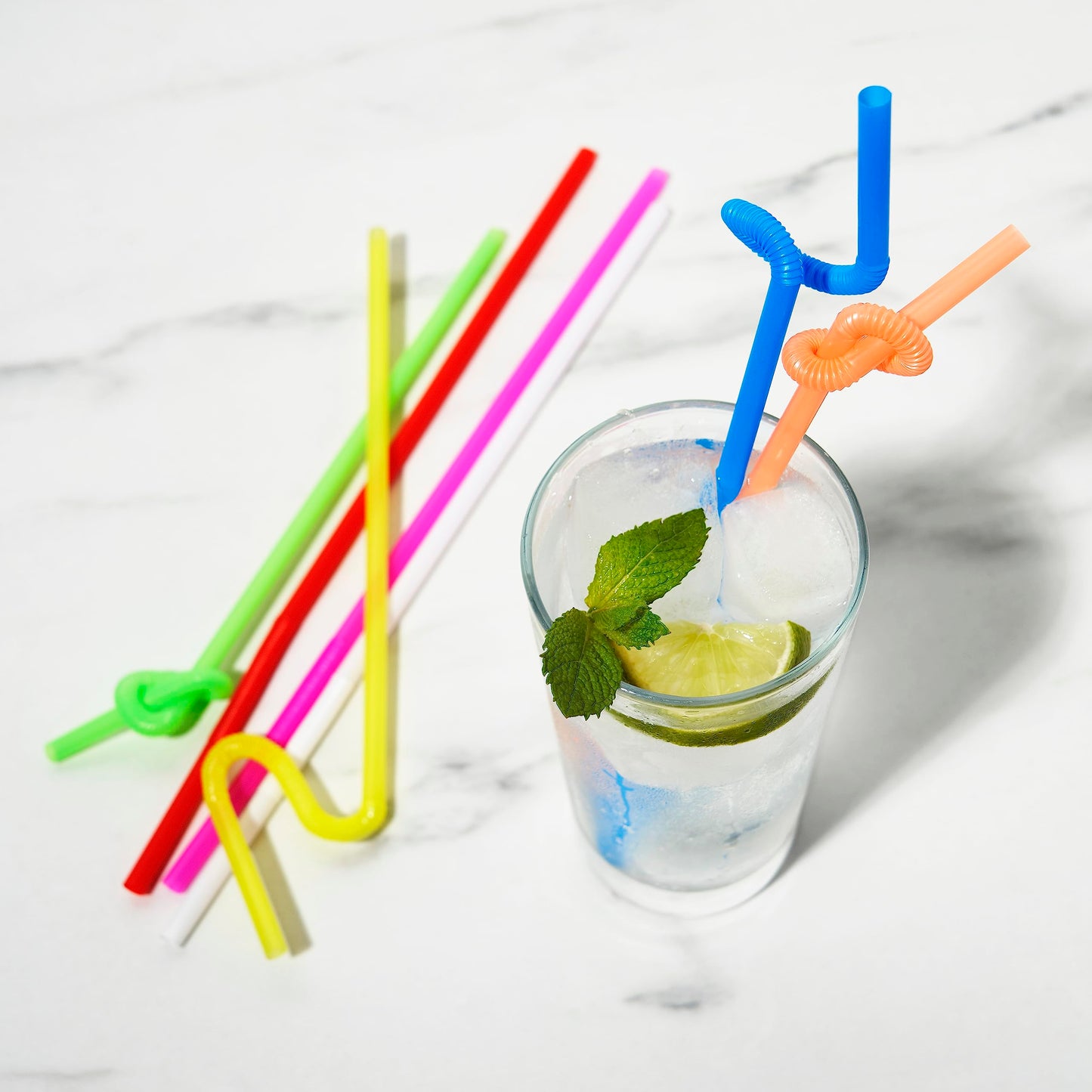 True Ultra Bendy Straw Disposable Flexible Long Plastic Straws for Cocktails Smoothies Iced Coffee, Home Bar, Party Supplies, Set of 50, Multicolor