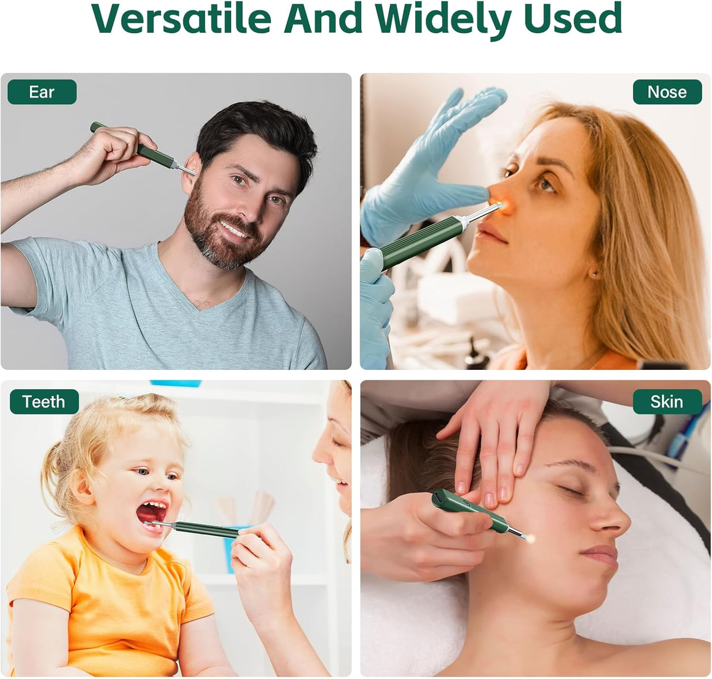 Ear Wax Removal Tool with 8 Pcs Ear Set - Ear Canal Cleaner with 1080P Camera - Ear Cleaning Kit with 6 Ear Scoops - Ear Wax Cleaner with Camera-Otoscope Ear Pick for iOS & Android Turquoise