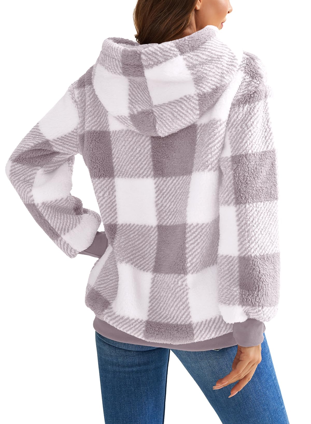 Nirovien Womens Oversized Sherpa Pullover Fleece Hoodies Women Gifts for Christmas Fuzzy Sweatshirt Fluffy Coat(Light Grey Plaid,2XL)