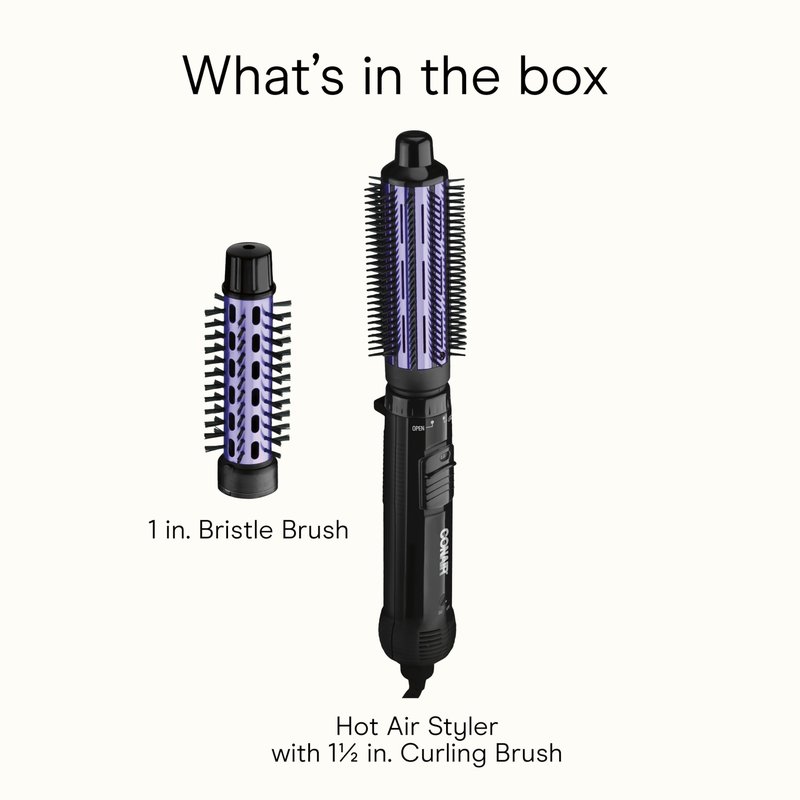 Conair 2-in-1 Hot Air Curling Combo, Includes 1.5-inch Curl Brush and 1-inch Aluminum Bristle Brush