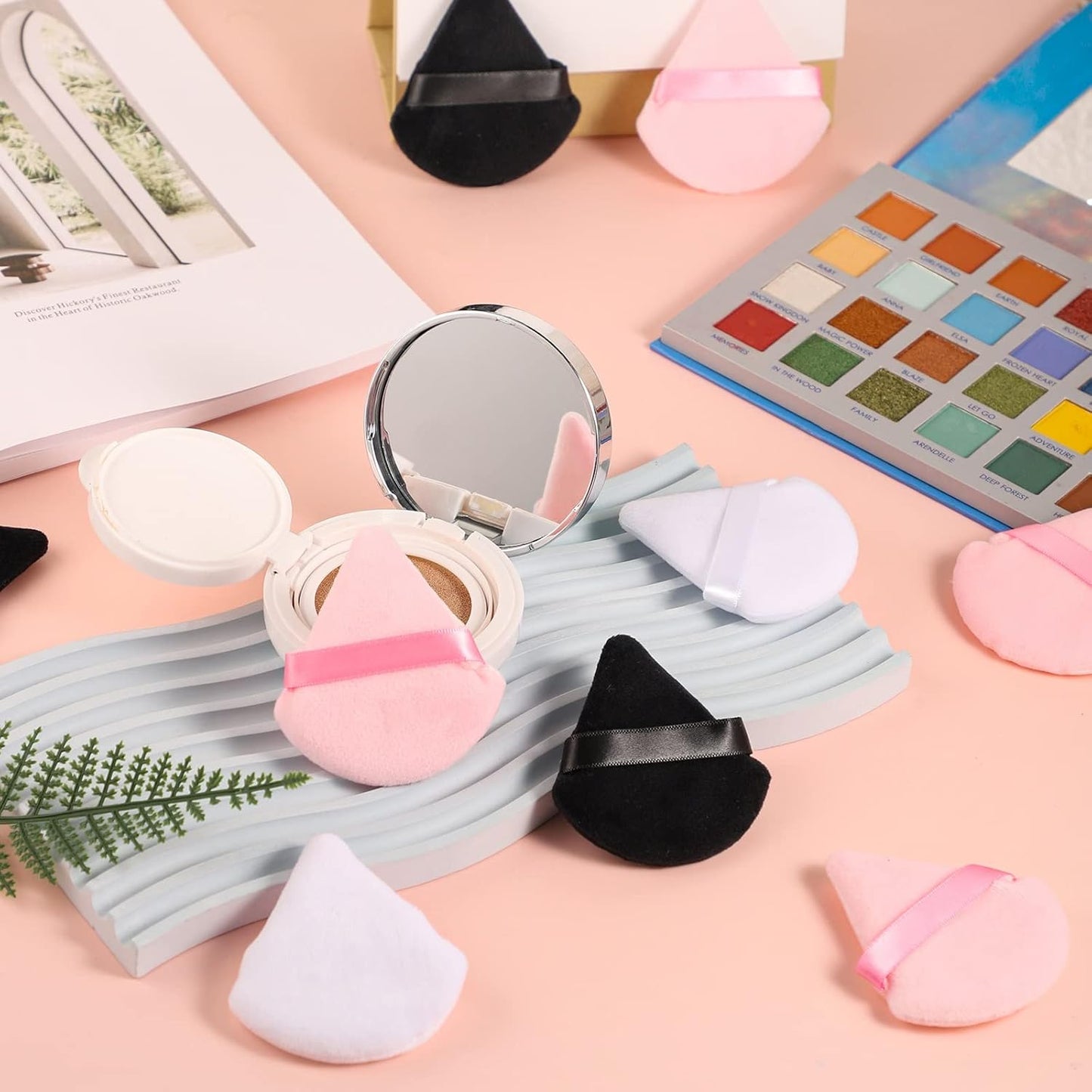 Pimoys 15 Pieces Powder Puff Face Soft Triangle Makeup Velour Puff, Beauty Sponge for Loose Powder and Cosmetic Foundation, Blender Makeup Tool (Black, Pink, Flesh)