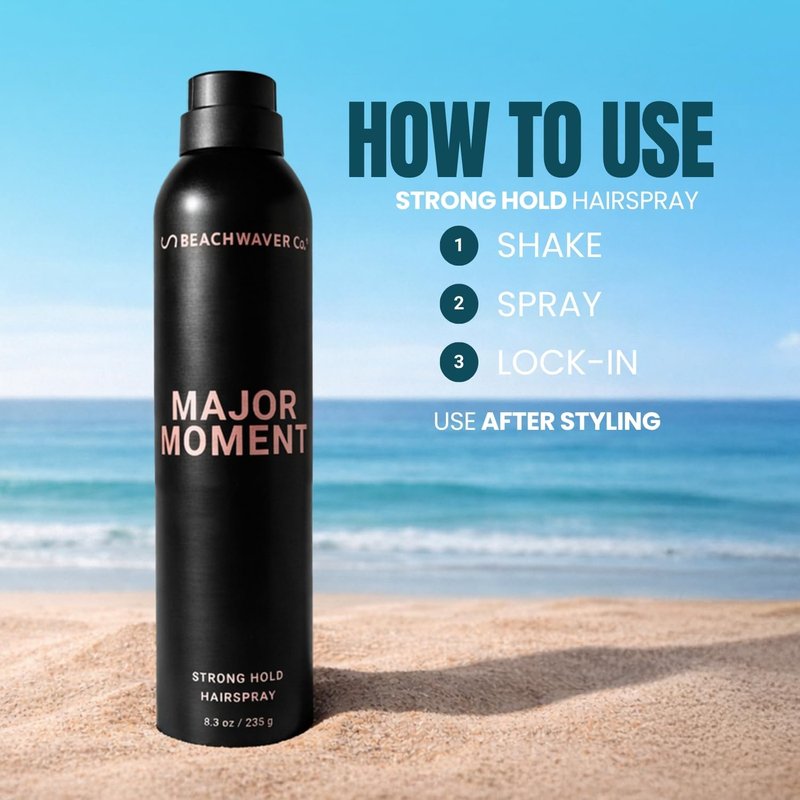 Beachwaver The Co. Major Moment Strong Hold Hairspray - Full Size (8.3 Oz) | Extra-Strength Vegan Hairspray For Long-Lasting Styles w/Brushable Finish - Removes Frizz & Locks In Style