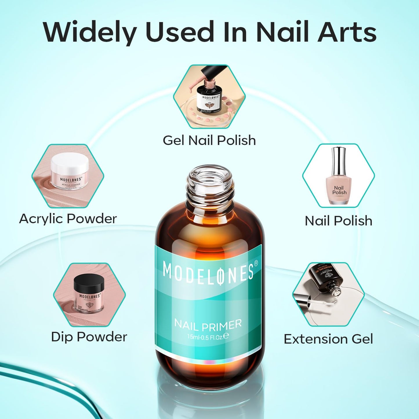 modelones Nail Primer, 15 ml Acid Free No Lift Bond Primer, Hema-Free Bonder for Gel Polish Nail Supplies Set