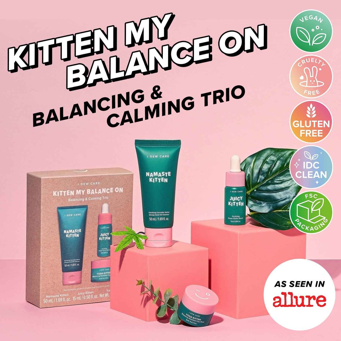 I DEW CARE Blemish Heartleaf Skincare Set - Kitten My Balance On | Foam Cleanser & Wash-off Mask & Serum, Clear & Soothe Irritation, Absorb Excess Oil, Gentle Face Wash, Travel Size, Stocking Stuffers
