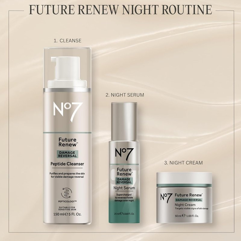 No7 Future Renew Night Serum - Anti-Aging Peptides with Hyaluronic Acid & Niacinamide | 0.84 Fl Oz