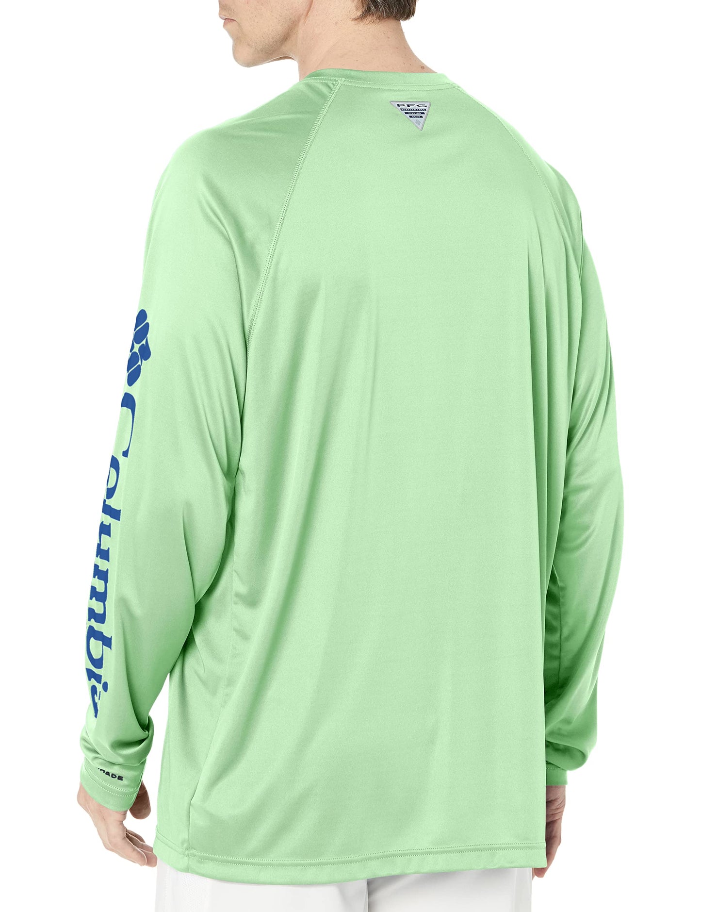 Columbia Men's Terminal Tackle Long Sleeve Fishing Shirt, Key West/Vivid Blue Logo, Small