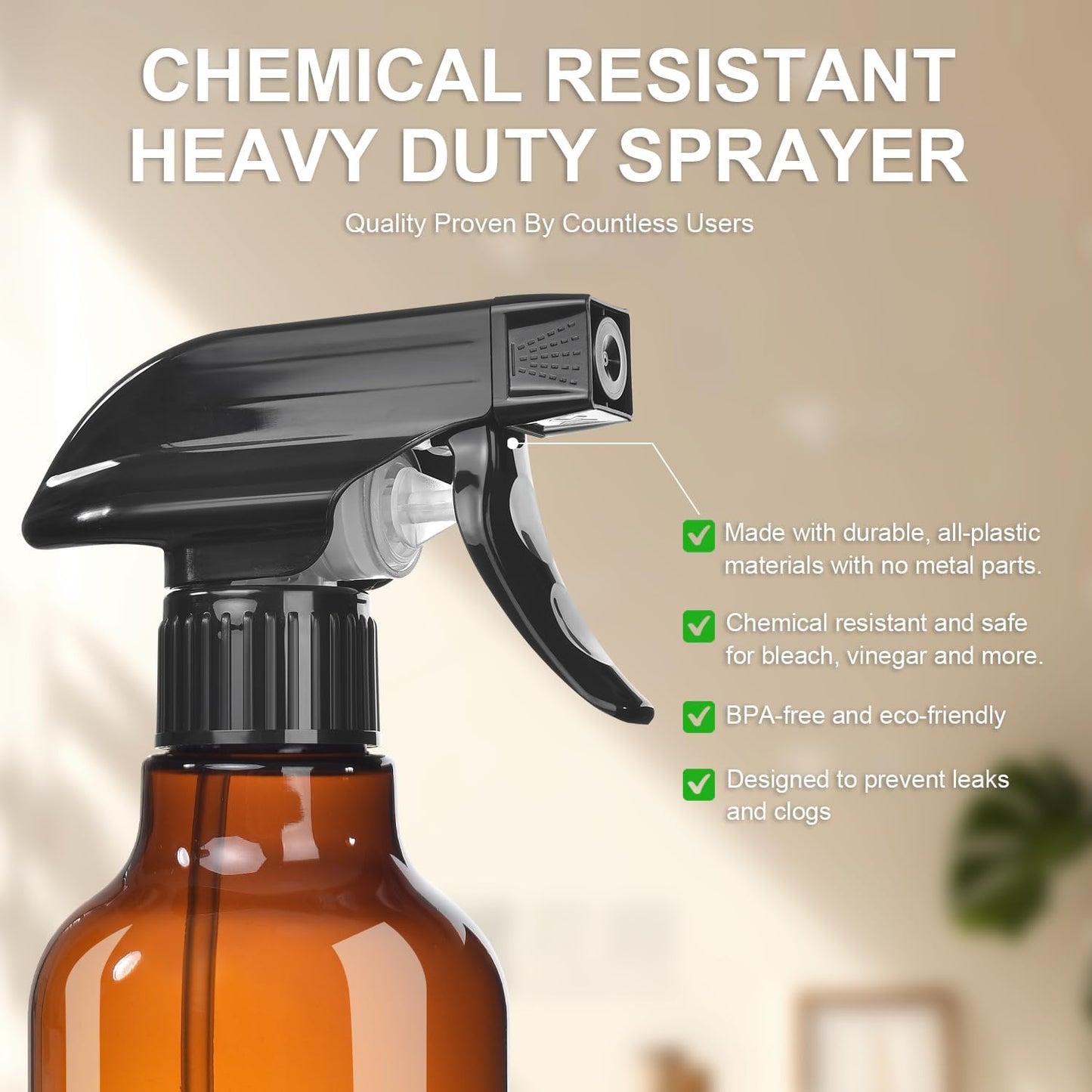 Plastic Spray Bottles, 2-Pack, 16.9 Oz, Mist & Stream, Heavy Duty Spraying, Empty Water Spray Bottle for Cleaning Solutions, Essential Oils, Hair, Plants, BBQ, Cat Dog Behavior Correction (Clear)