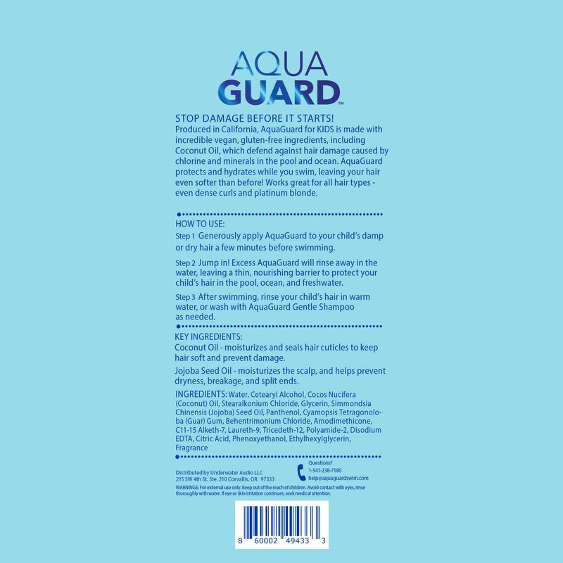 AQUA GUARD Pre-Swim Hair Defense For Kids | Chlorine Hair Shield + Easy Comb-Through | Made in California | Color Safe, Leaves Hair Smelling Great | 8.45 oz