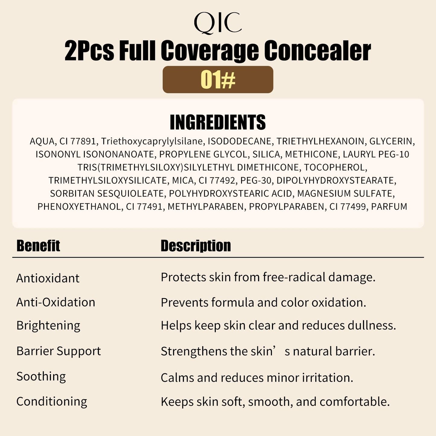 2 Pcs Liquid Concealer Makeup, Eye Concealer, Full Coverage Concealer For Dark Circle Reduces Look of Fine Lines & Blemishes, Buildable Coverage (BUFF BEIGE)