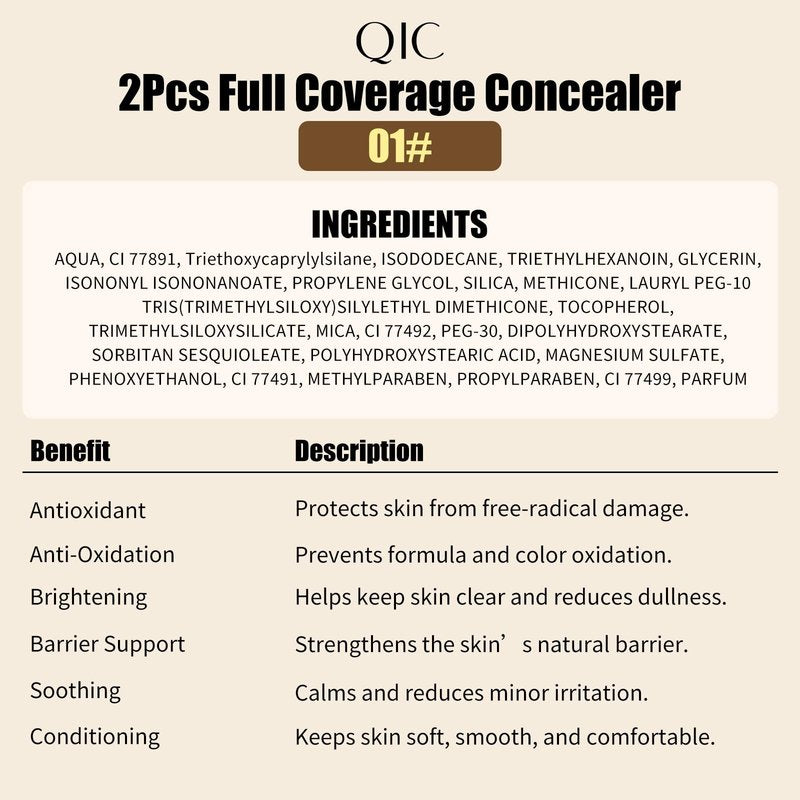 2 Pcs Liquid Concealer Makeup, Eye Concealer, Full Coverage Concealer For Dark Circle Reduces Look of Fine Lines & Blemishes, Buildable Coverage (BUFF BEIGE)