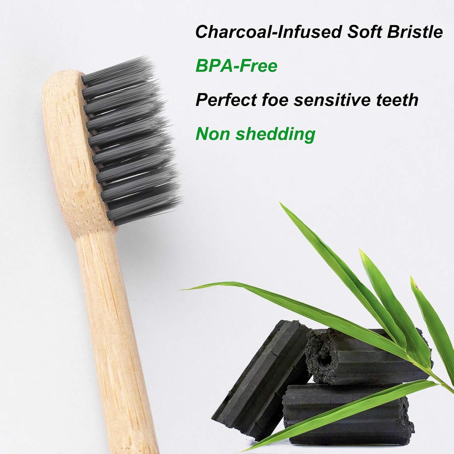 Biodegradable Bamboo Toothbrushes, 10 Piece BPA Free Soft Bristles Toothbrushes, Natural, Eco-Friendly, Green and Compostable