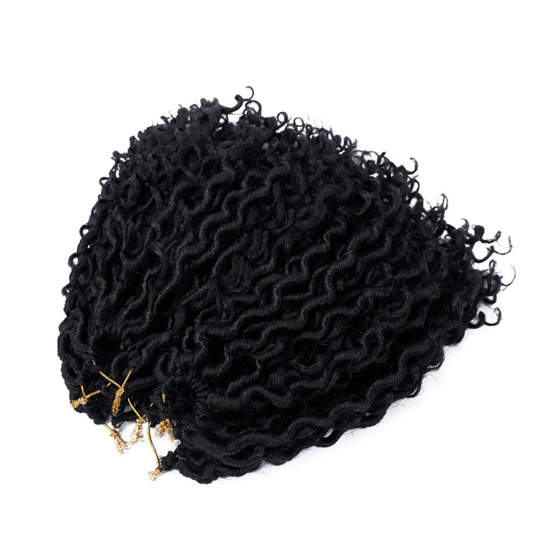 Goddess Locs Crochet Hair 10 Inch 7 Packs Boho Faux Locs Crochet Hair for Black Women Pre Looped Crochet Locs with Curly Ends (#1B)