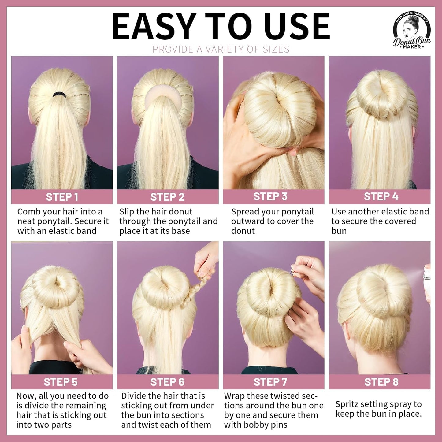 Teenitor Hair Donut, Hair Bun Maker, Black(Extra-large, Large, Medium and Small)