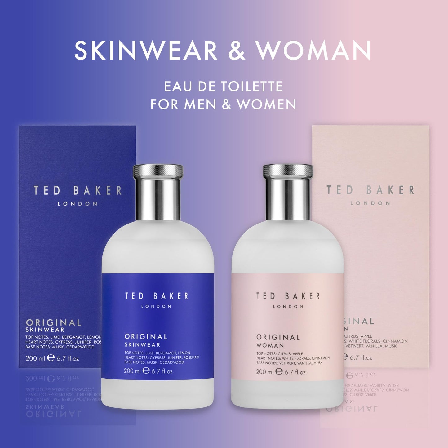 Ted Baker Skinwear EDT, woody masculine fragrance, zesty lime, bergamont and lemon top notes with sandalwood, amber and cedar base notes, 6.76 fl oz