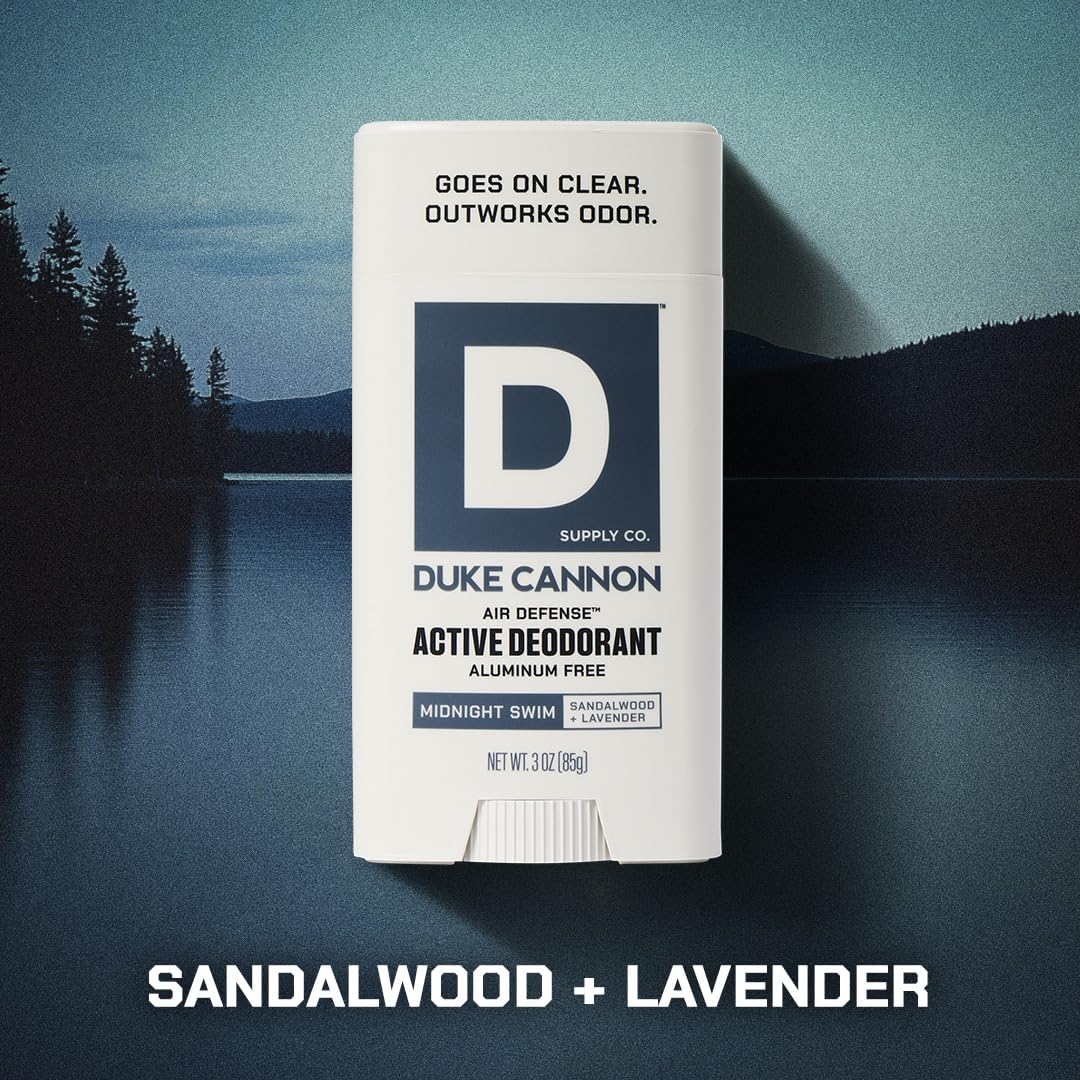 Duke Cannon Air Defense Active Deodorant Aluminum Free, 3x Protection, Aloe Vera & Vitamin E, 3 oz – Midnight Swim, Sawtooth, Superior (Pack of 3)