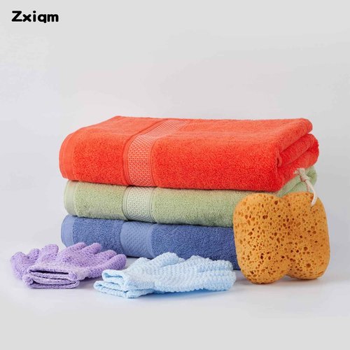 Bath Towel Set 5 Piece Set of African mesh Sponge exfoliating Gloves 1 Bath Sponge 1 Pair of exfoliating Gloves and 2 Towels (Blue Gloves and Towel) (Blue Gloves and Blue Towel)