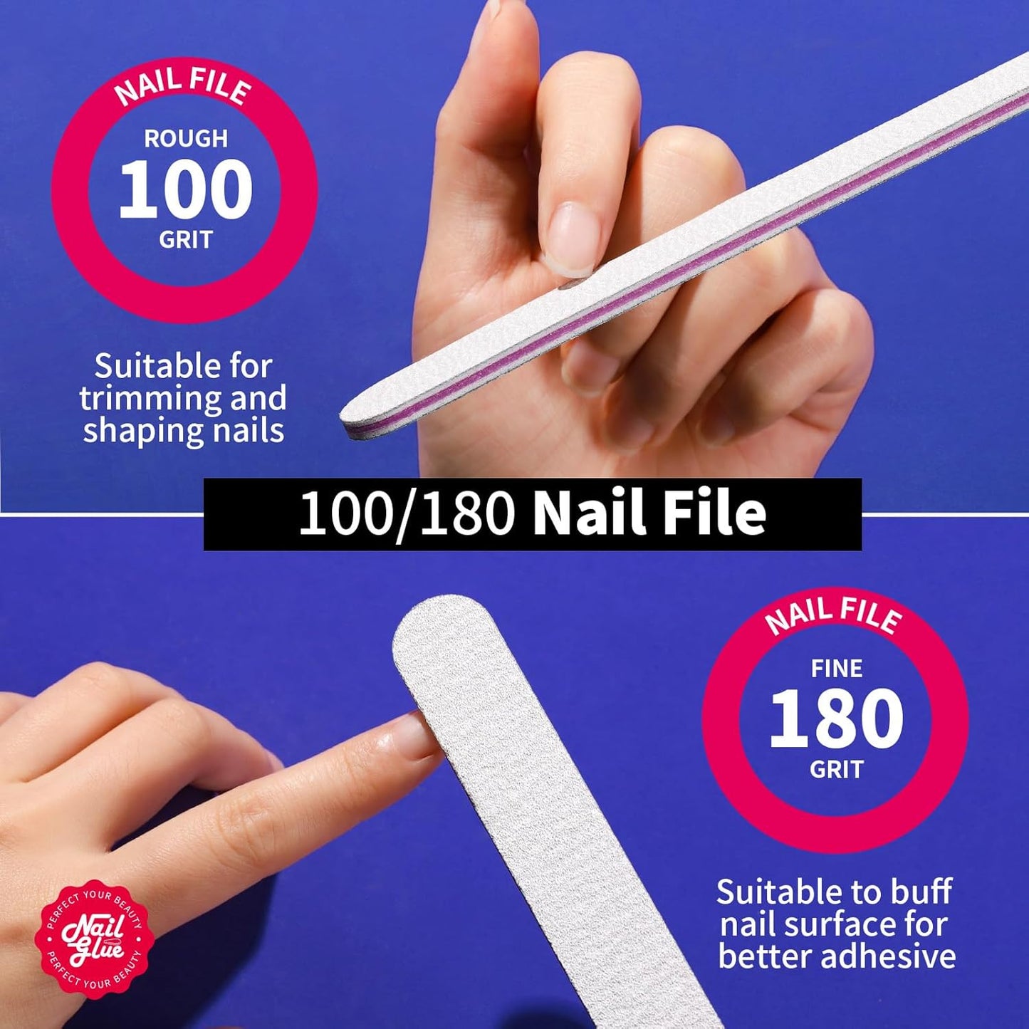 Teenitor Nail Glue for Press Ons, 3 Pack Best Nail Glue for Gel Tips with Nail Files, Super Strong Nail Glue for Broken Nail Brush on Nail Glue for Press on Nails