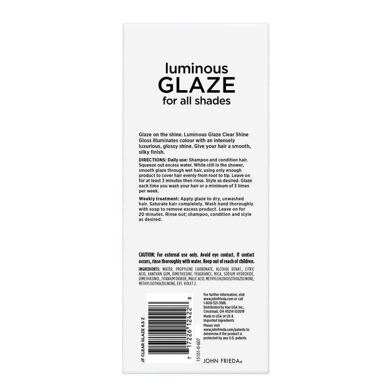 John Frieda Luminous Glaze Clear Shine Gloss, Anti-Fade, Color Enriching Gloss, Safe for Color Treated Hair, 6.5 Ounces