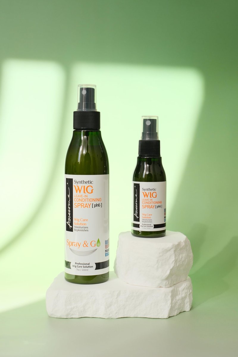 Awesome Synthetic Wig Shampoo & Leave in Conditioner Spray, Premium Set of 3, pH6, Replenishes & Easy Combing, Contains Coconut Oil (7 Fl Oz x2, 2.3 Fl Oz travel size)