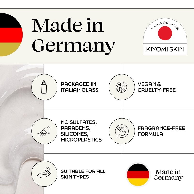 Kiyomi Skin Cleansing Gel - Hydrating Facial Cleanser with AHA Complex, Hyaluronic Acid & Snow Mushroom Extract - Gentle Low Foam Face Wash for All Skin Types - Vegan & Made in Germany - 3.3 Fl Oz