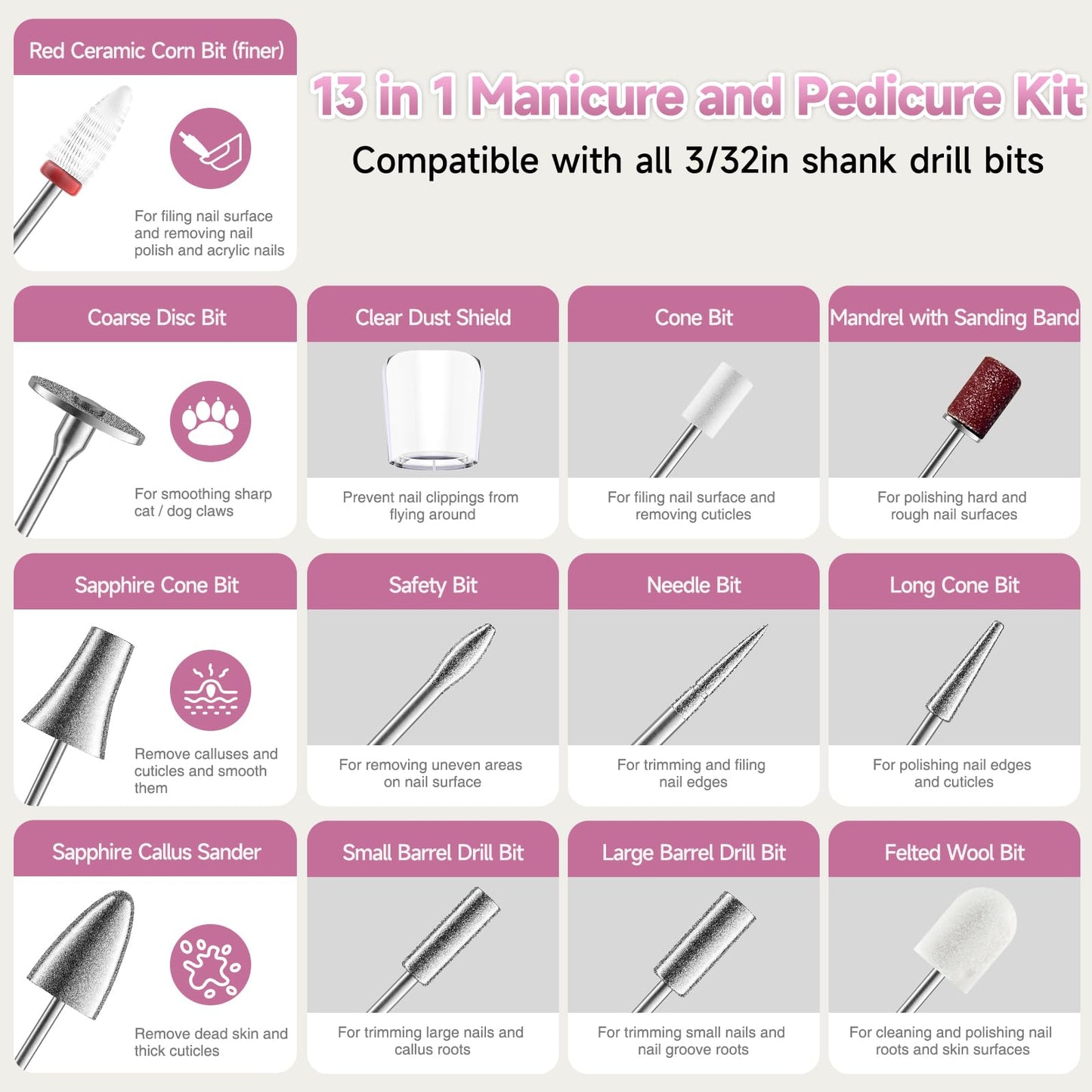 SnnyNyx Cordless Electric Nail Drill 35000 RPM, Professional Nail File Kit with LCD Display, 12 Bits & 36 Sanding Bands, for Acrylic Gel Nails, Pet Claws, Salon & Home Use (Matte Gray)