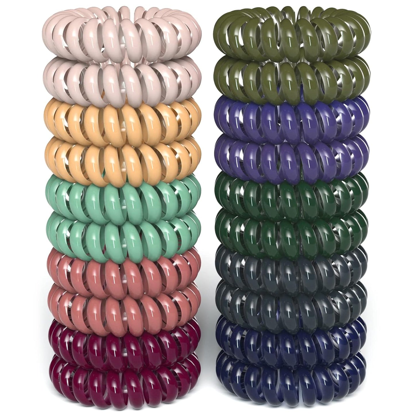 Hair Ties, 17 Pack Spiral Coils for Thick and Thin Hair - No Crease Ponytail Holders for Women and Children