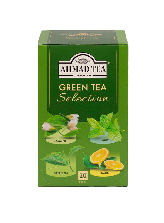 Ahmad Tea Green Tea, Green Tea Selection, Lemon Green Tea, Jasmine Green Tea, Mint Green Tea, & Green Tea Teabags, 20 ct (Pack of 1) - Caffeinated & Sugar-Free