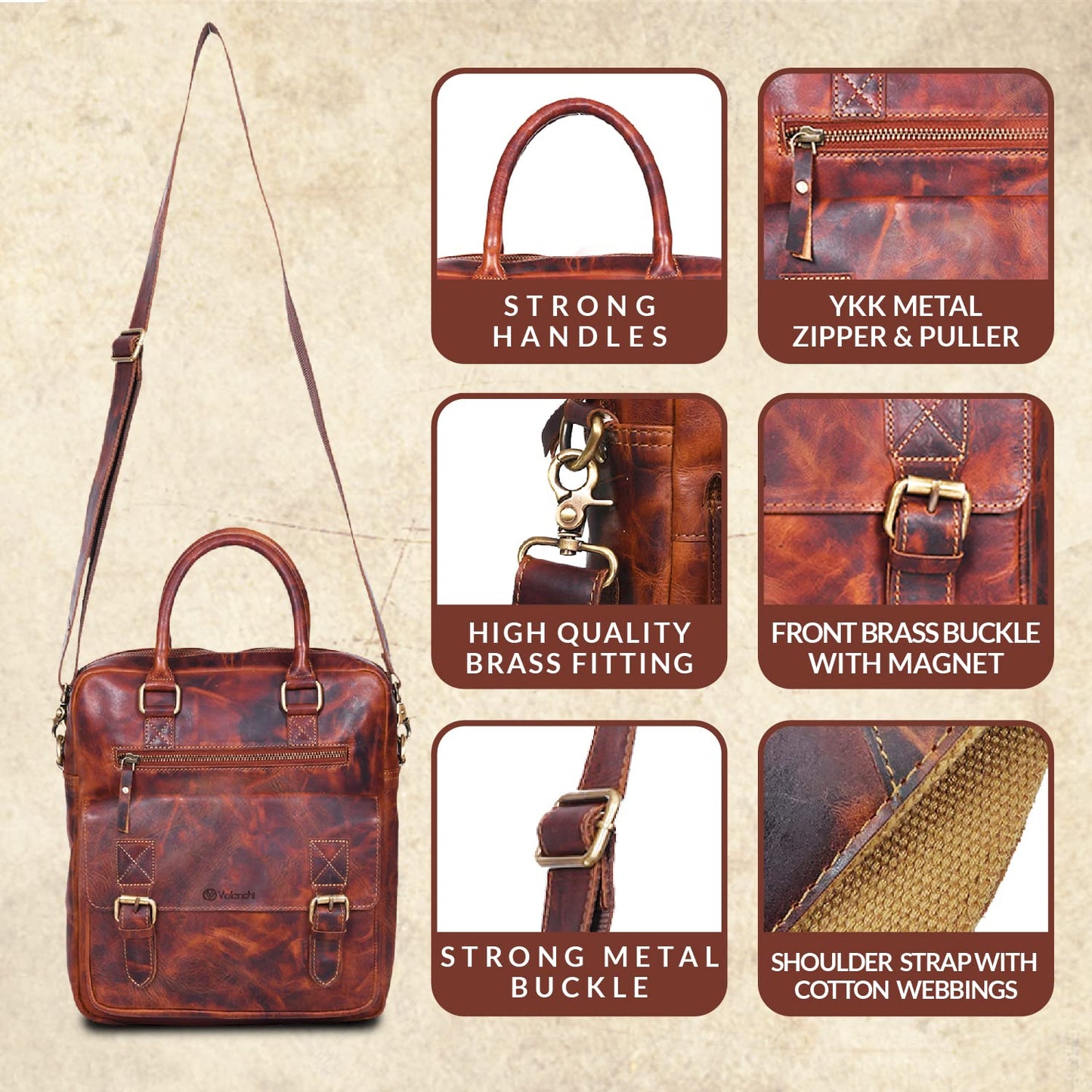 VALENCHI Leather Messenger Bag For Men - Laptop Messenger Briefcase & Shoulder Bag-Office, Work, Travel