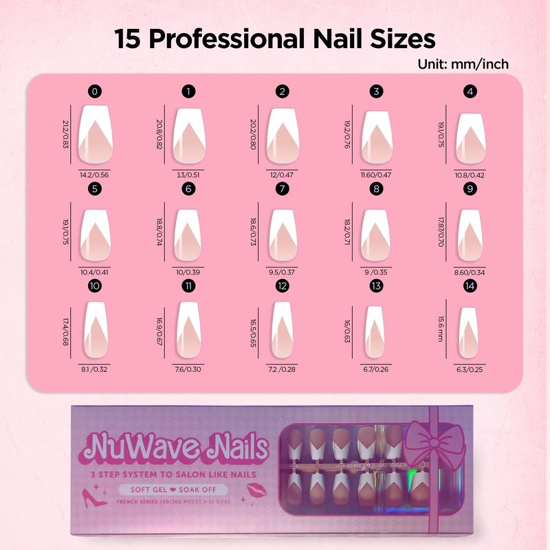 French Tip Press On Nails V Shaped Design - Enhance Your Look with Elegance White French Tip Nails - Natural Soft Gel, 15 Sizes 150/PCS Fake Nails Kit