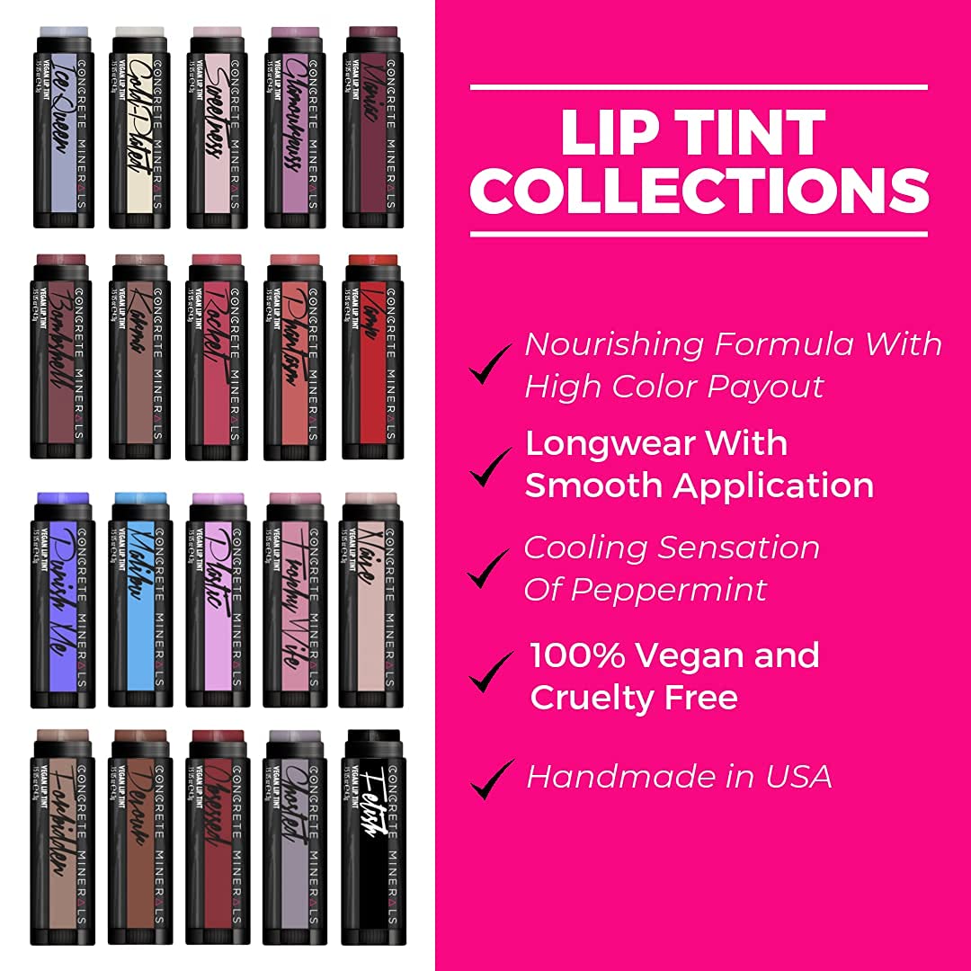 Concrete Minerals Lip Tints, Nourishing Formula With High Color Payout, Longwear, Cooling Sensation Of Peppermint, 100% Vegan and Cruelty Free, Handmade in USA, 0.6 Ounce Total (Smoke & Mirrors)