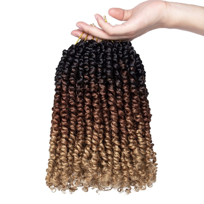 Leeven Pre Twisted Passion Twist Crochet Hair 10 Inch 8 Packs Pre Looped Ombre Blonde Bomb Twists 3 Tone Short Curly Bohemian Synthetic Braiding Hair for Black Women 12 Strands/Pack #1B/30/27