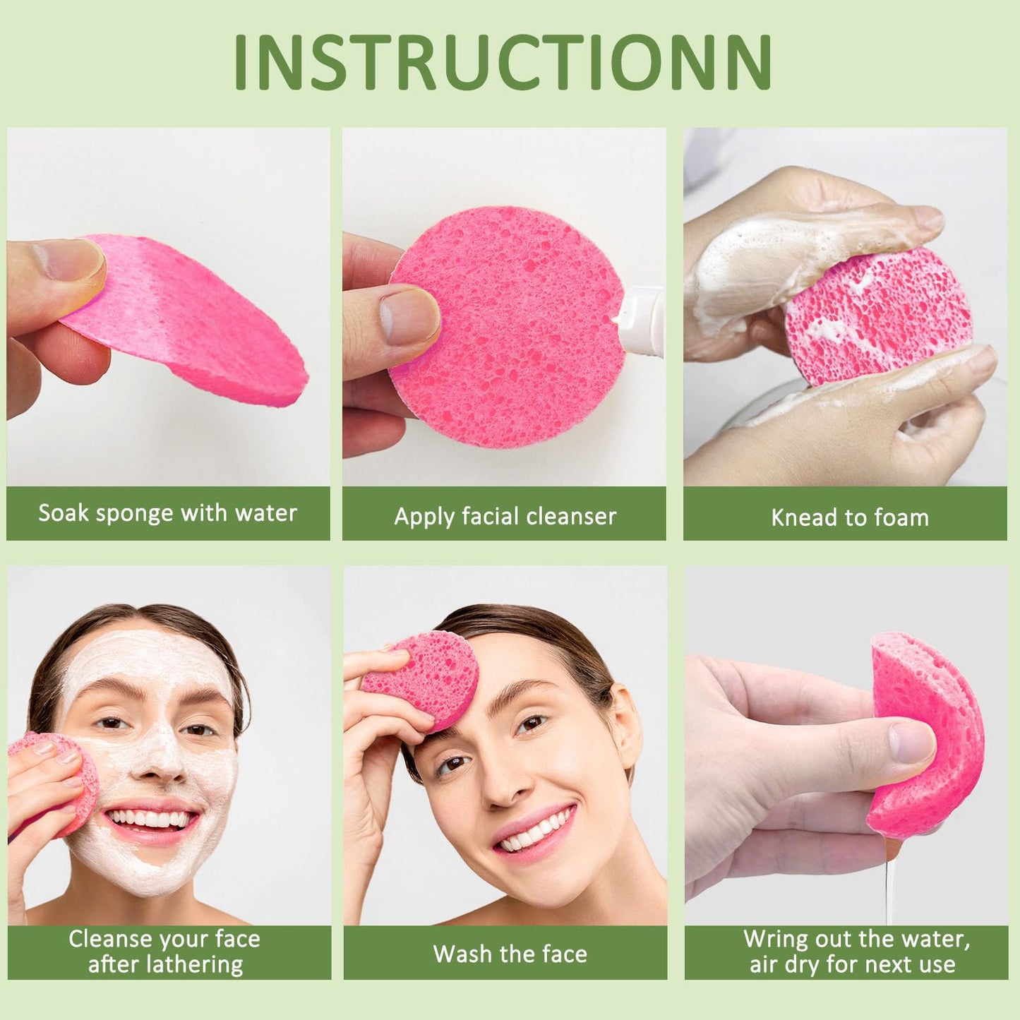 Beieverluck 300 Count Compressed Facial Sponges for Cleansing Natural Cellulose Disposable Face Sponge Spa Sponge for Face Cleansing Exfoliating Makeup or Mask Removal, Pink