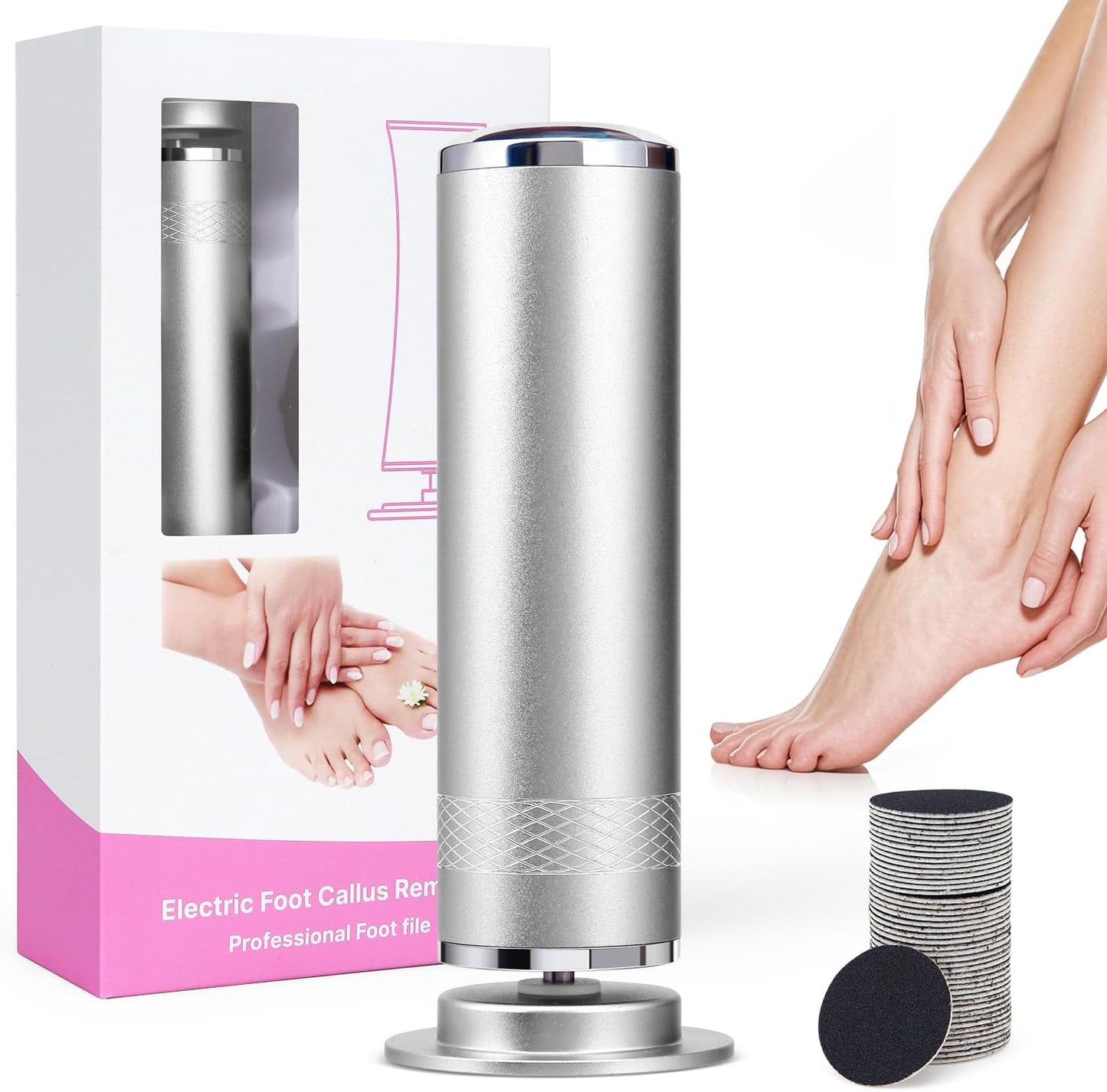 Electric Foot Callus Remover, Upgrade Electric Foot File Callus Remover for Feet, Adjustable Speed Foot File with 60 Pcs Sandpaper Discs, Foot Scrubber for Cracked, or Tough Skin and Calluses, Pink