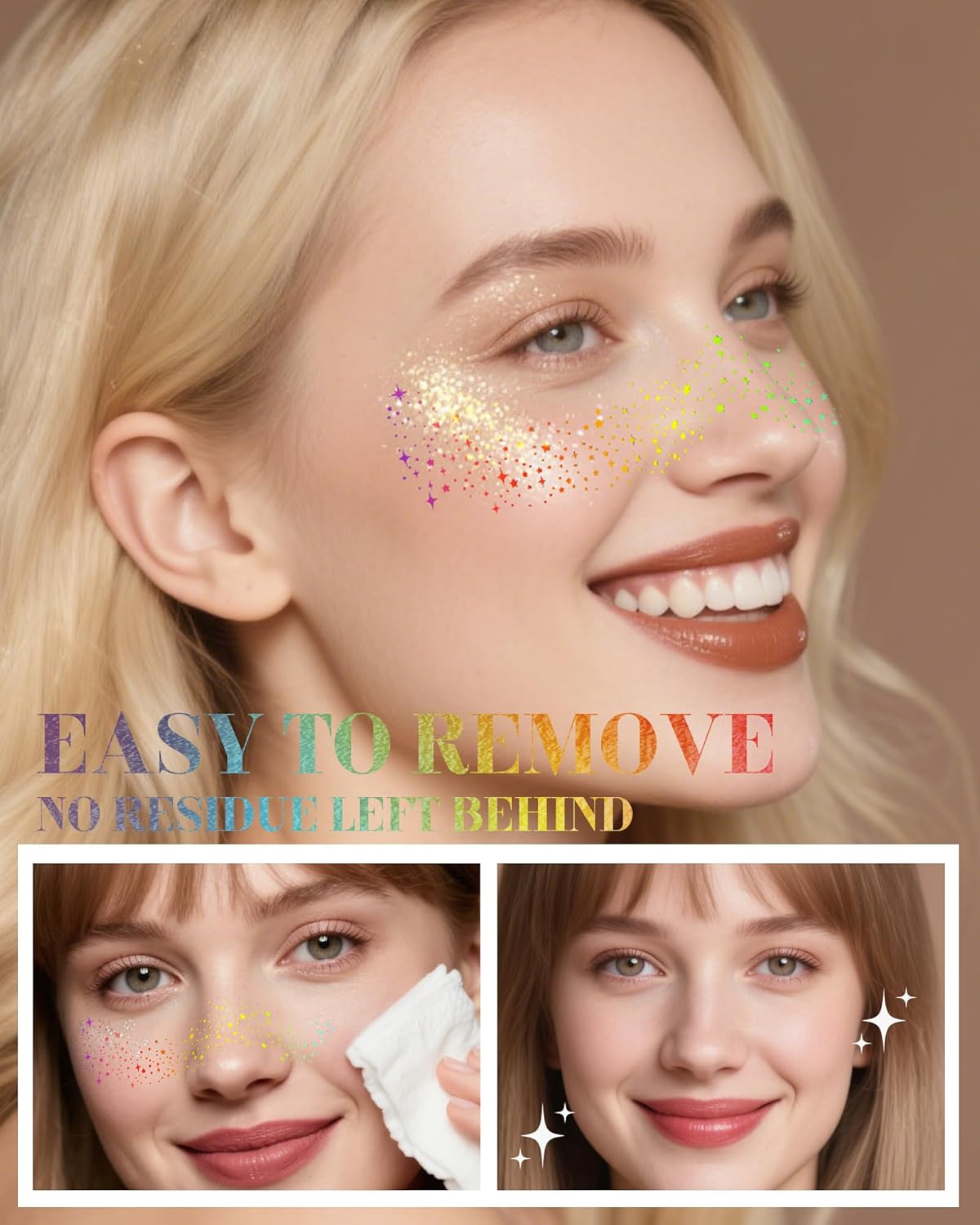 Face Glitter, Gold Temporary Face Tattoos Stickers, Body Face Glitter for Women Girls, Country Concerts Singer Festival Rave Accessories (Gold - 10 pcs)