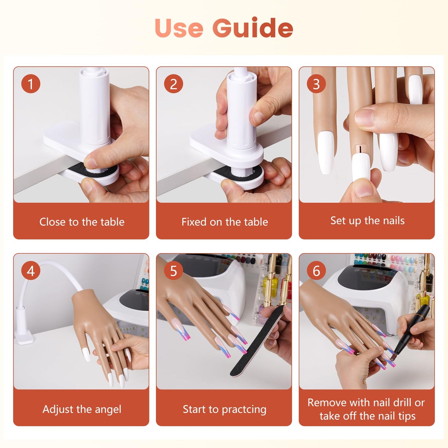Wilfniee Practice Hand for Acrylic Nails: Nail Tips Won't Fall off Fake Hand for Nail Practice - Flexible Practice Nail Hand With 200PCS Nail Tips for Beginners Salon