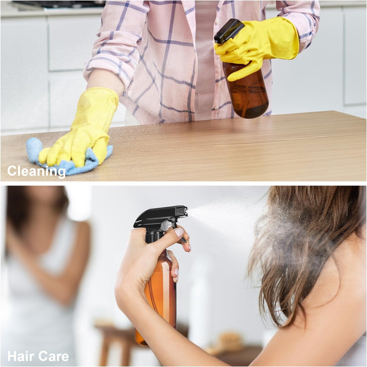 Plastic Spray Bottles, 2-Pack, 16.9 Oz, Mist & Stream, Heavy Duty Spraying, Empty Water Spray Bottle for Cleaning Solutions, Essential Oils, Hair, Plants, BBQ, Cat Dog Behavior Correction (Clear)