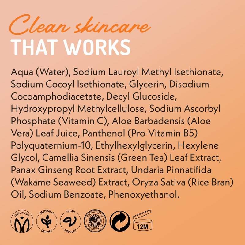 Vitamin C Cleanser | Gentle Facial Cleansing Gel for Uneven Skin Tone - 8 oz with Aloe Vera & Green Tea