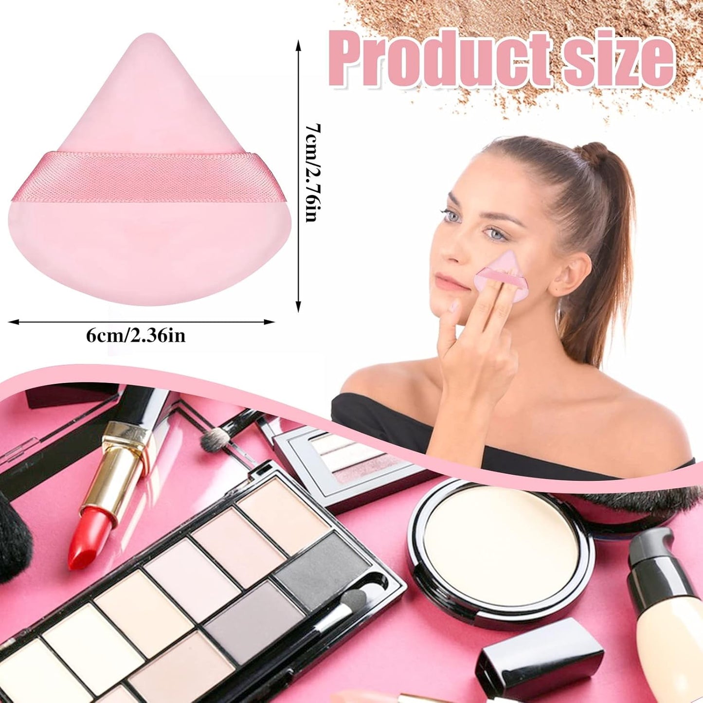 Pimoys 15 Pieces Powder Puff Face Soft Triangle Makeup Velour Puff, Beauty Sponge for Loose Powder and Cosmetic Foundation, Blender Makeup Tool (Black, Pink, Flesh)