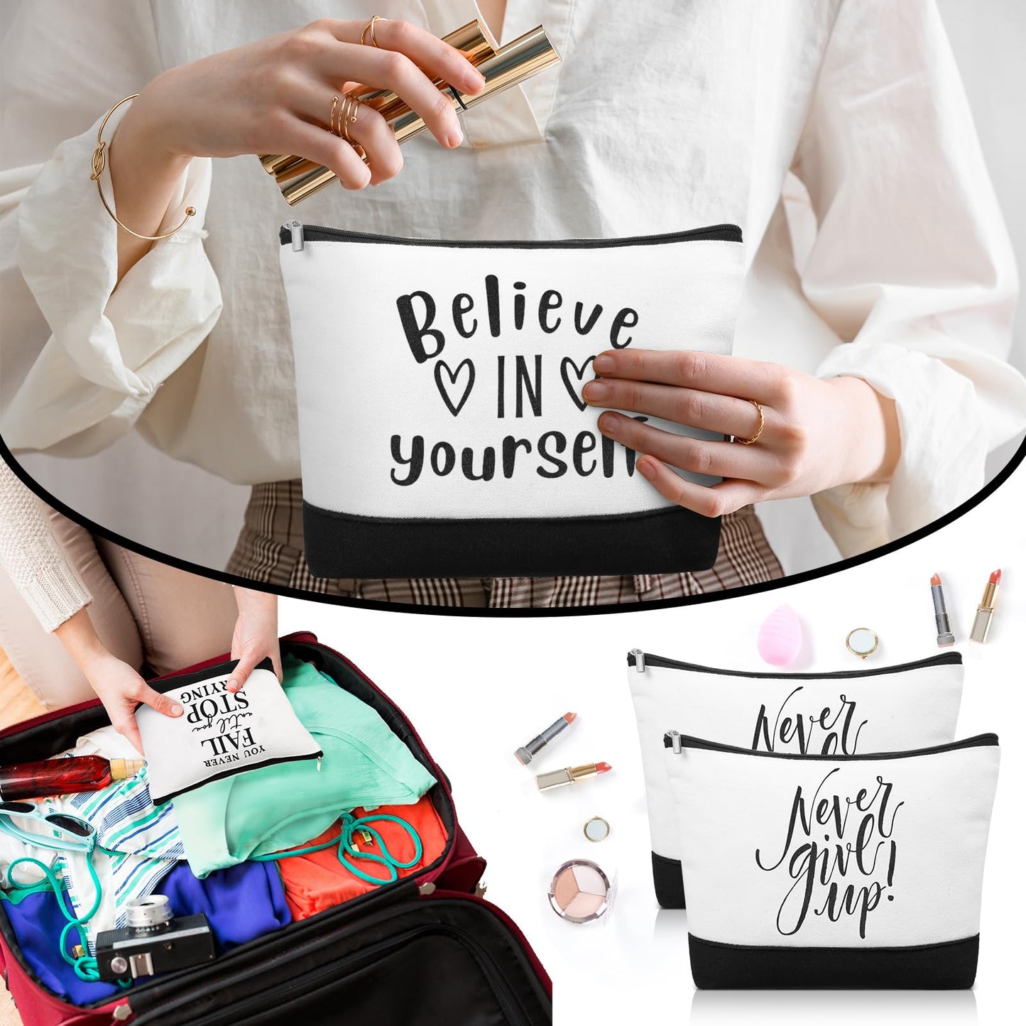 Sanwuta 30pcs Cna Week Gift for Women Inspirational Makeup Bags with Zipper Thank You Cosmetic Bags Gift for Teacher Nurse Graduation (Classic)