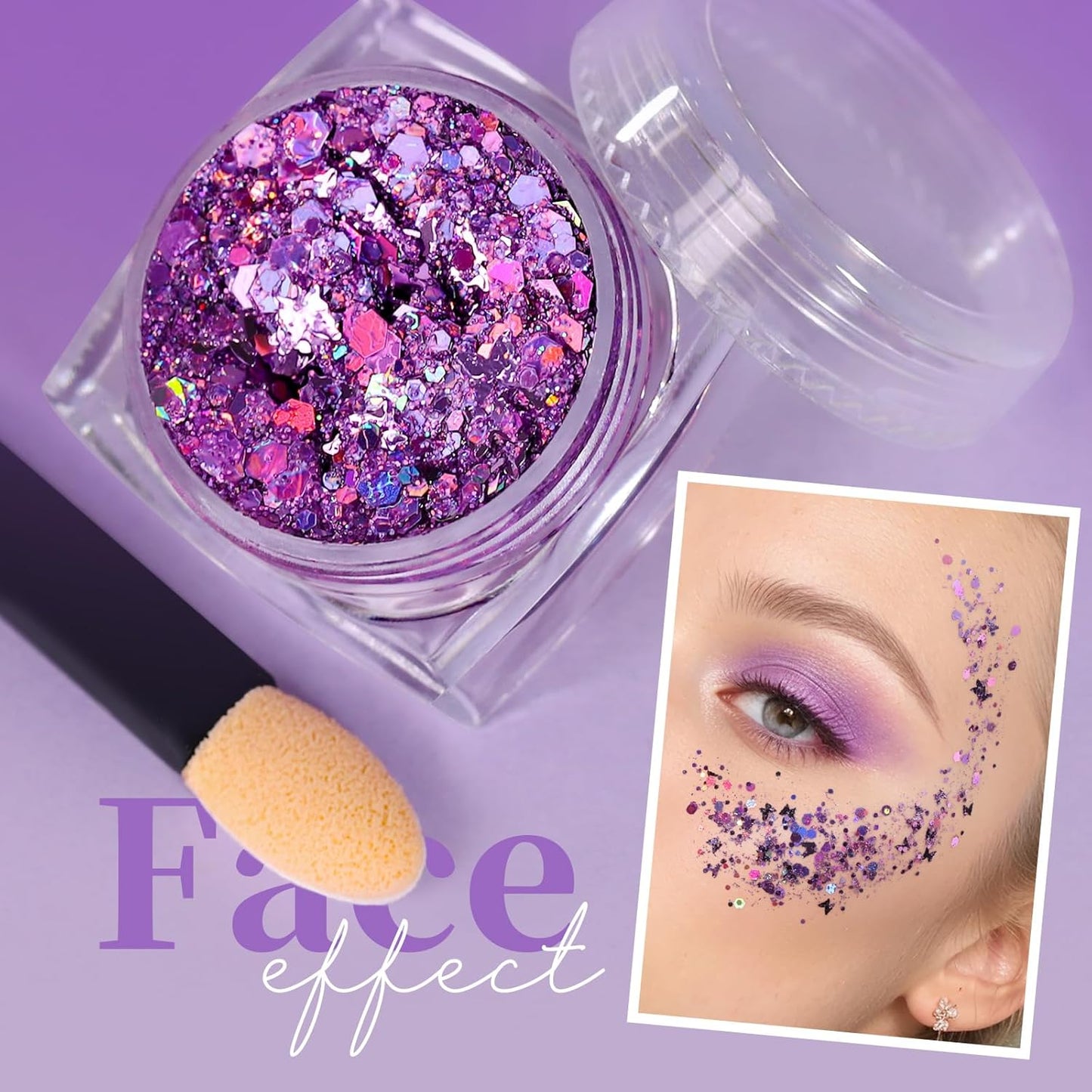 Teenitor Face Glitter Body Glitter, Clear White Body Glitter Gel, Hair Glitter Gel, 6 Shapes Rave Glitter, Mermaid Sequins Makeup Glitters Face Paint, Chunky Sparkling Glitter Gel for Women