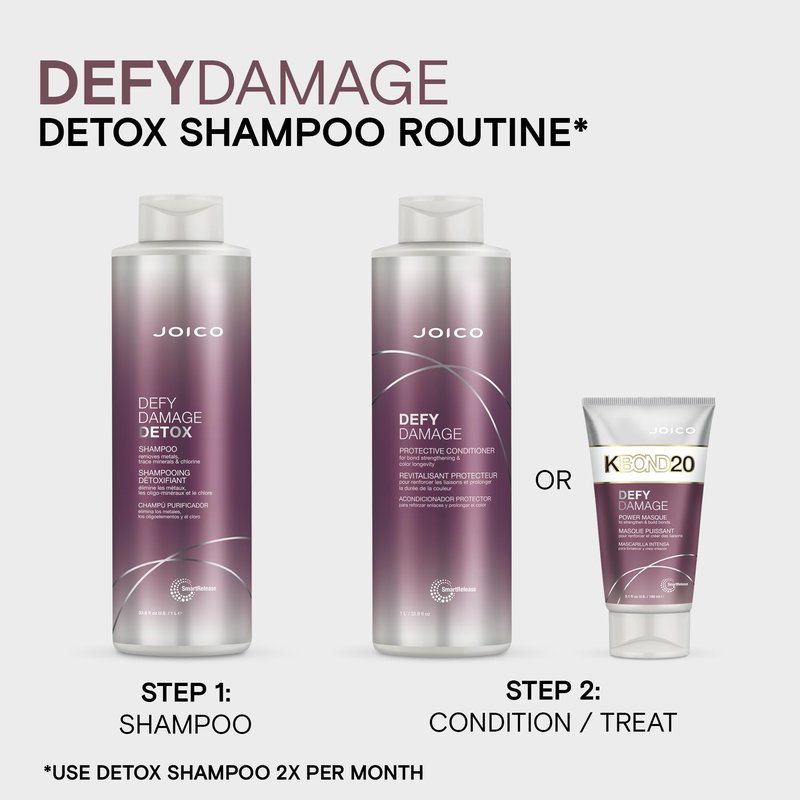 Joico Defy Damage Detox Shampoo | Removes Chlorine, Hard Water Residue, Product Buildup, Metals, & Trace Minerals | Strengthens Bonds & Preserves Hair Color | Vegan | Sulfate-Free | 33.8 Fl Oz