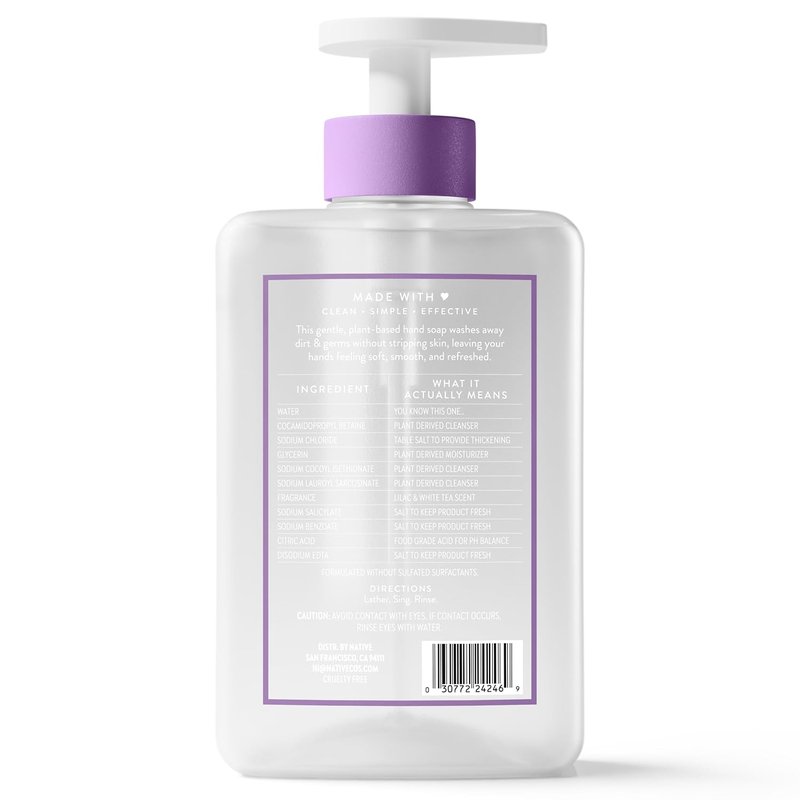 Liquid Hand Soap - Lilac & White Tea Scent | Non-Drying, Plant-Based Formula, 13 oz Bottle
