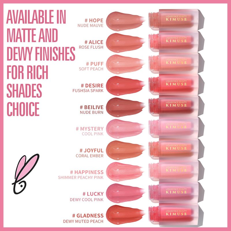 KIMUSE Liquid Blush - Soft Cream Blush for Cheeks, Long-Wearing, Waterproof & Smudge Proof, Dewy Finish