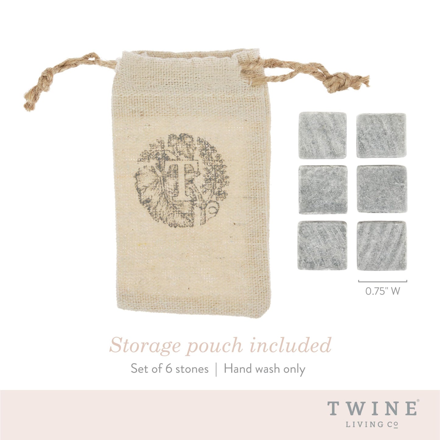 Twine Cooling Stones, Glacier Bourbon Whiskey Rocks, Reusable Ice Cubes, Whiskey Stones Set, Barware, Bar Accessories, Bar Tools, Set of 6, Grey