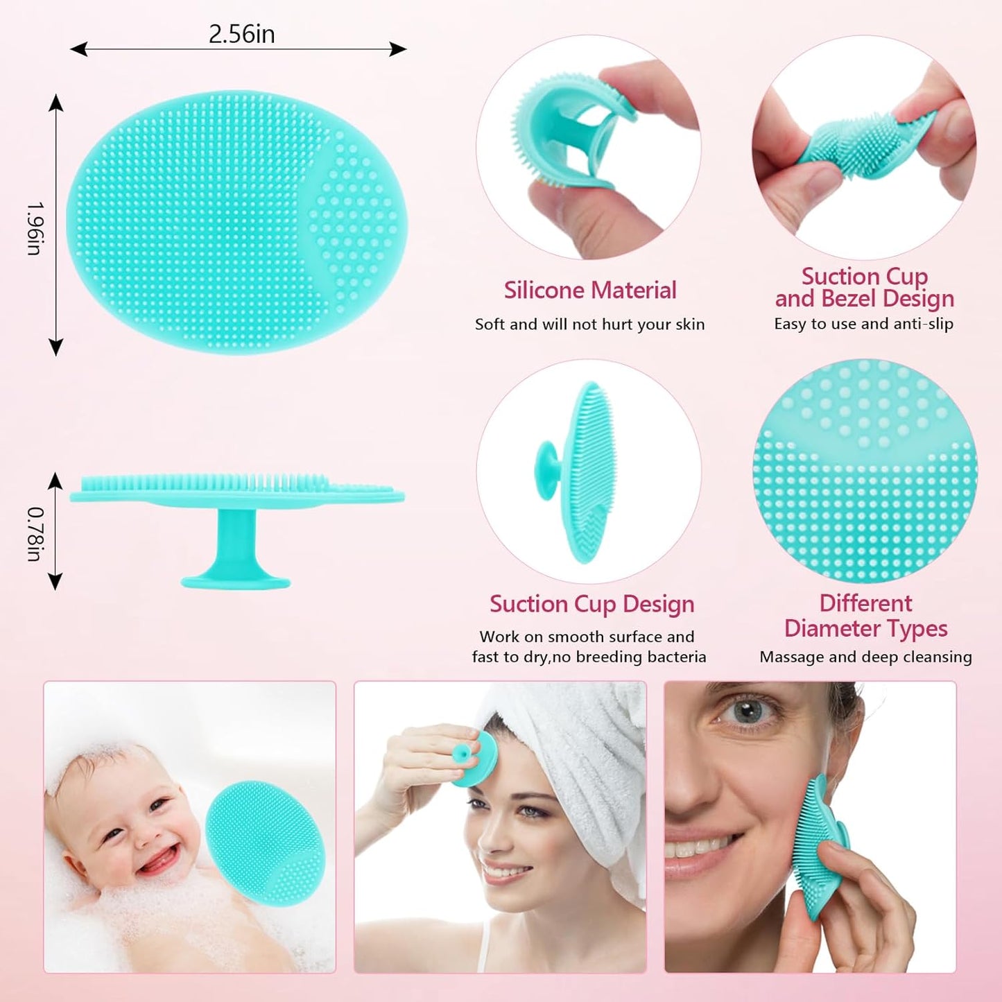 Silicone Face Scrubber, 2pcs Exfoliating Lip Brush, 2pcs Face Cleansing Brush & Silicone Facial Mask Brush Exfoliator Blackhead Skin Care Tool