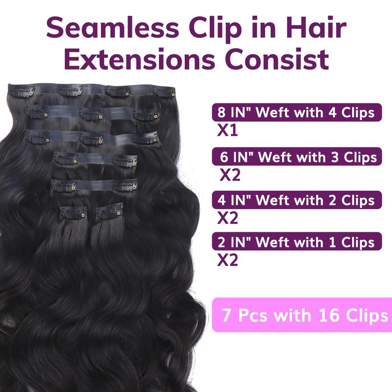 IDN BEAUTY Seamless Clip in Hair Extensions Real Human Hair for Women,Body Wave Natural Black Remy Hair 14 Inch 7pcs 110g,Thick Invisible Edge Weft for Daily Wear